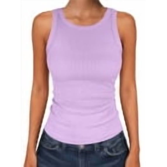 ANRABESS Racerback Tank Tops for Women Ribbed High Neck Tank 2026 Summer Sleeveless Shirts Slim Fitted Basic Tees Casual Workout Tops Light Purple XXL
