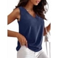 thumbnail image 1 of ANRABESS Women's Textured V Neck Tank Top Summer Work Office Blouses Sleeveless Loose Dressy Tunic Shirts Business Casual Outfits Navy Blue L, 1 of 10