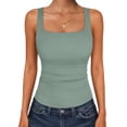 thumbnail image 1 of ANRABESS Women's Square Neck Tank Tops Double Lined Workout Tops for Women Trendy Summer Seamless Slim Fitted Basic Tight T Shirts Light Green XL, 1 of 11