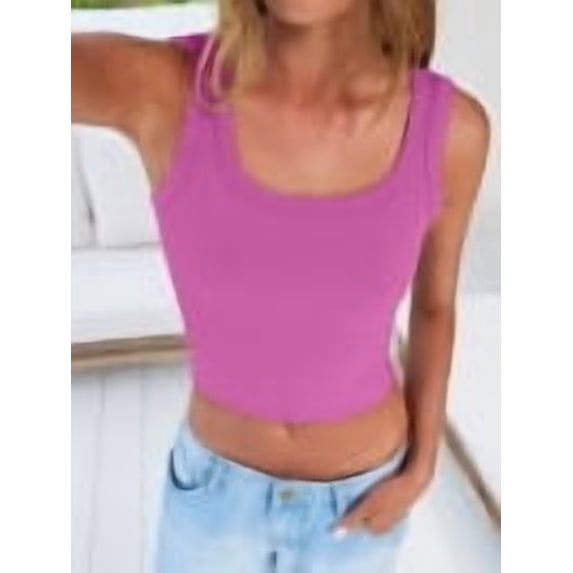 ANRABESS Crop Tops for Women Square Neck Sleeveless Ribbed Tank Tops Slim Fitted Basic Tee Shirts Cami Summer Clothes Hot Pink XL