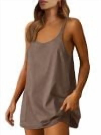 ANRABESS Athletic Dress for Women Tennis Dress with Shorts Summer Active Workout Romper Dress Sleeveless Spaghetti Strap Mini Dress Casual Sundress Vacation Outfits Coffee XXL