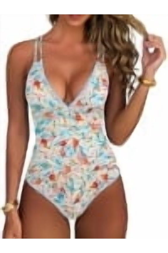 Women One Piece Swimsuits Tummy Control Slimming Bathing Suit Push Up V Neck Swimwear 2026 Beach Vacation Clothes Floral Print X-Large
