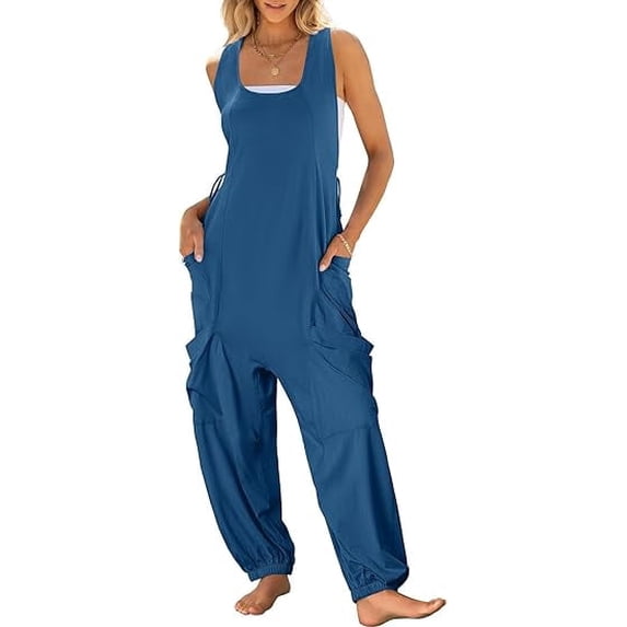ANRABESS Harem Jumpsuit for Women Sleeveless Baggy Overalls Romper with Pockets, Drawstring Loose Summer One Piece Outfit Size XL