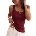 thumbnail image 1 of ANRABESS Women Ribbed Tank Tops Slim Fit Henley Shirts Sleeveless V Neck Button Down Blouse Casual Summer Basic Tees Tops Deep Red M, 1 of 12