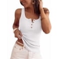 thumbnail image 1 of ANRABESS Women Ribbed Tank Tops Slim Fit Henley Shirts Sleeveless V Neck Button Down Blouse Casual Summer Basic Tees Tops White XS, 1 of 12