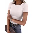 thumbnail image 1 of ANRABESS Womens Short Sleeve Tops Crewneck Ribbed Knit Slim Fit Basic Tee Casual Summer Fitted T Shirt, 1 of 9