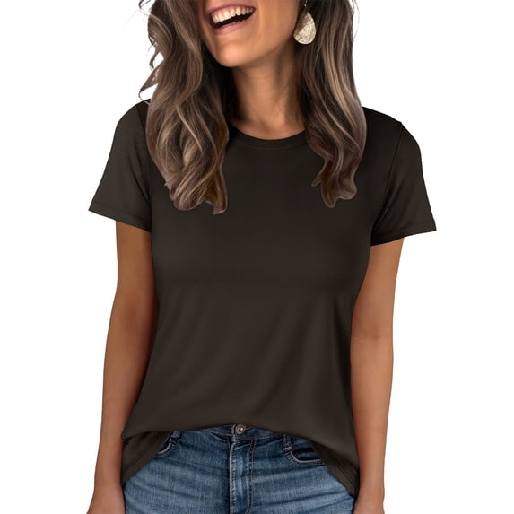 ANRABESS Summer T Shirts for Women, Round Neck Short Sleeve Tops for Women 2026 WrinkleFree Comfy Tshirt Basic Tee Casual Workout Tops Vacation Outfits Dark Brown S