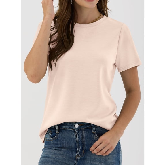ANRABESS Summer T Shirts for Women, Round Neck Short Sleeve Tops for Women 2026 WrinkleFree Comfy Tshirt Basic Tee Casual Workout Tops Vacation Outfits Pink Cream S
