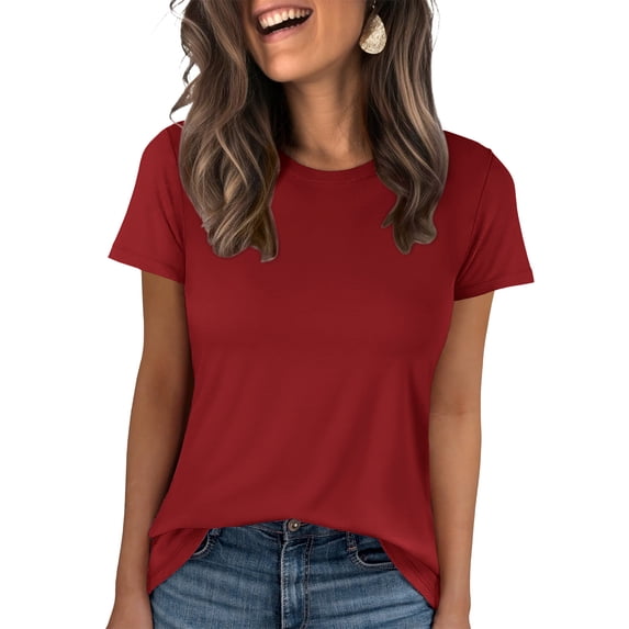 ANRABESS Summer T Shirts for Women, Round Neck Short Sleeve Tops for Women 2026 WrinkleFree Comfy Tshirt Basic Tee Casual Workout Tops Vacation Outfits Red XL