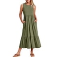 thumbnail image 1 of ANRABESS Women Summer Casual Sleeveless Crewneck Sundress Aline Flowy Tiered Maxi Long Beach Dress Vacation Outfits MediumGreen, 1 of 12