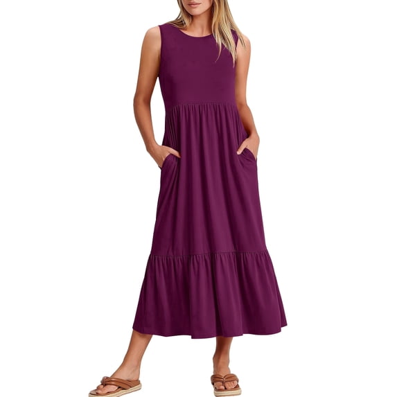 ANRABESS Women Summer Casual Sleeveless Crewneck Sundress Aline Flowy Tiered Maxi Long Beach Dress Vacation Outfits MediumPurple