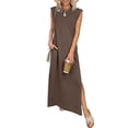 thumbnail image 1 of ANRABESS Summer Casual Sleeveless Maxi Dress for Women Crewneck Loose Split Wrinkle-Free Travel Vacation Long Dress Beach Sundress with Pockets Brown XL, 1 of 12