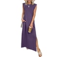 thumbnail image 1 of ANRABESS Summer Casual Sleeveless Maxi Dress for Women Crewneck Loose Split Wrinkle-Free Travel Vacation Long Dress Beach Sundress with Pockets Purple S, 1 of 12