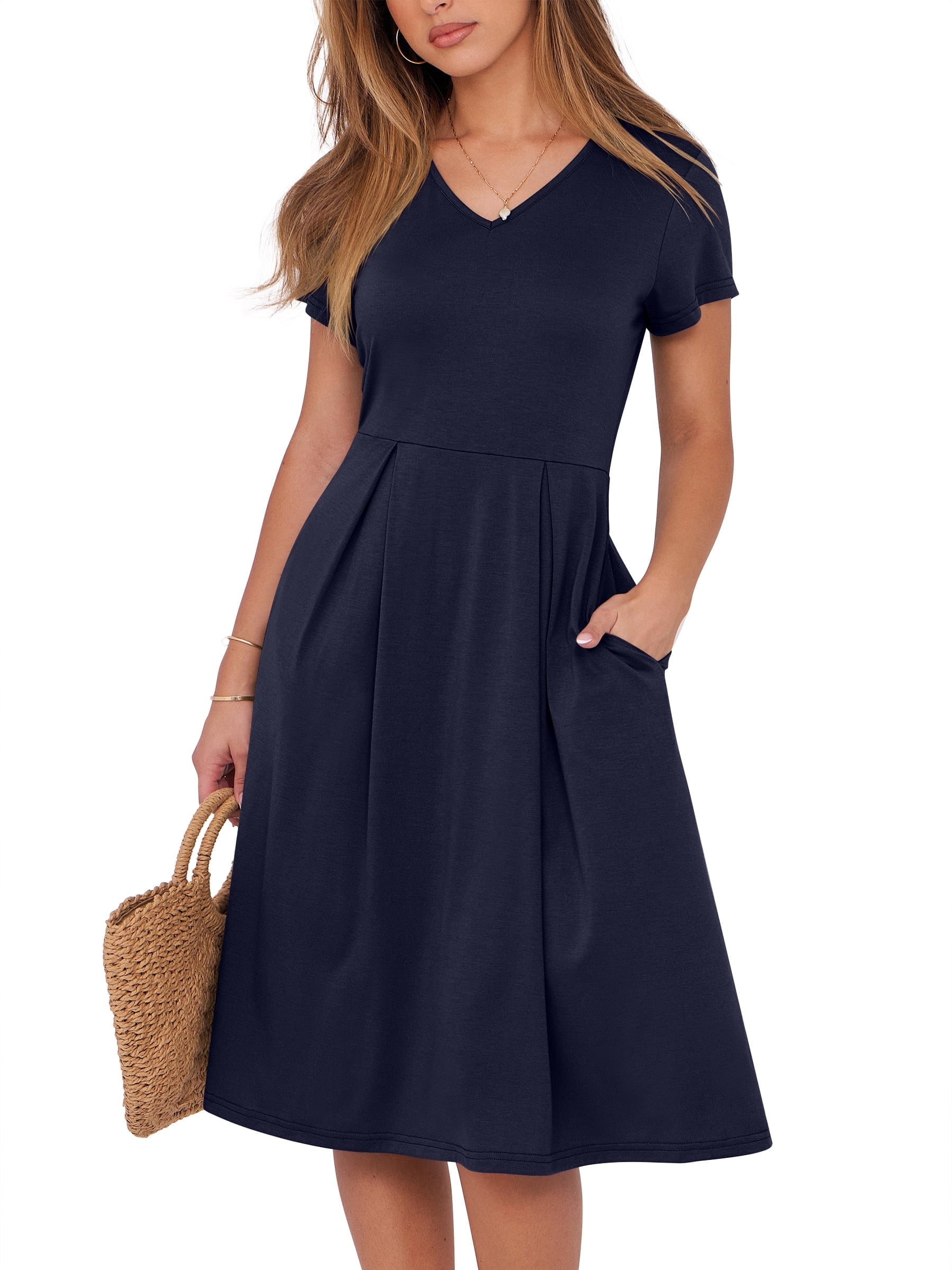 YININF Women's Navy Blue Casual Dress Pleated Loose Flowy Midi High Waist with Hidden Pocket Belted Dresses,blue - Walmart.com YININF Women's Navy Blue Casual Dress Pleated Loose Flowy Midi High Waist with Hidden Pocket Belted Dresses,blue - Walmart.com