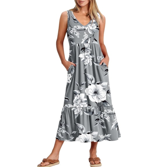 ANRABESS Women Summer Maxi Dresses A-line Tiered Flowy V Neck Sleeveless Swing 2026 Casual Beach Travel Sundress with Pockets