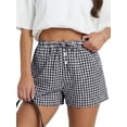 thumbnail image 1 of ANRABESS Boxer Shorts for Women Gingham Plaid Drawstring Lounge Shorts with Pockets, Elastic Waist Summer Pajama Beach Shorts Black White Plaid X-Large, 1 of 8