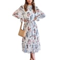 thumbnail image 1 of ANRABESS Women's Floral Chiffon Midi Dress Puff Long Sleeve Mock Neck Summer Wedding Guest Party Dresses Fall 2026 Outfits Floral White Medium, 1 of 12
