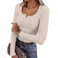 thumbnail image 1 of ANRABESS Women's Long Sleeve Shirts Fall Henley Top Soft Ribbed Knit Button Up Slim Fitted T-Shirts Layering Basic Tee Trendy Casual Going Out Fall Outfits Fashion Clothing Nature Small, 1 of 9