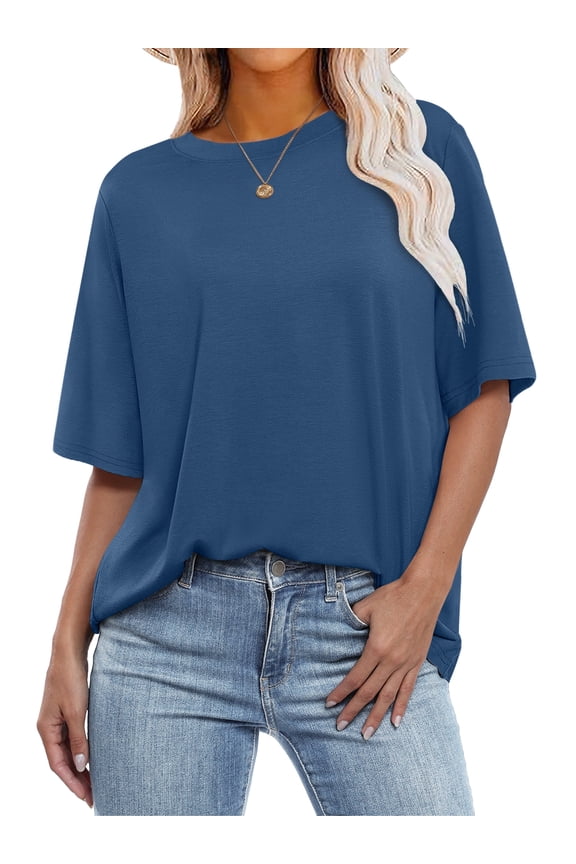 Womens Oversized T Shirts for Women Short Sleeve Summer Tops Crew Neck Loose Fit Casual Basic Tees Shirts Trendy Fashion Clothes Cerulean XX-Large