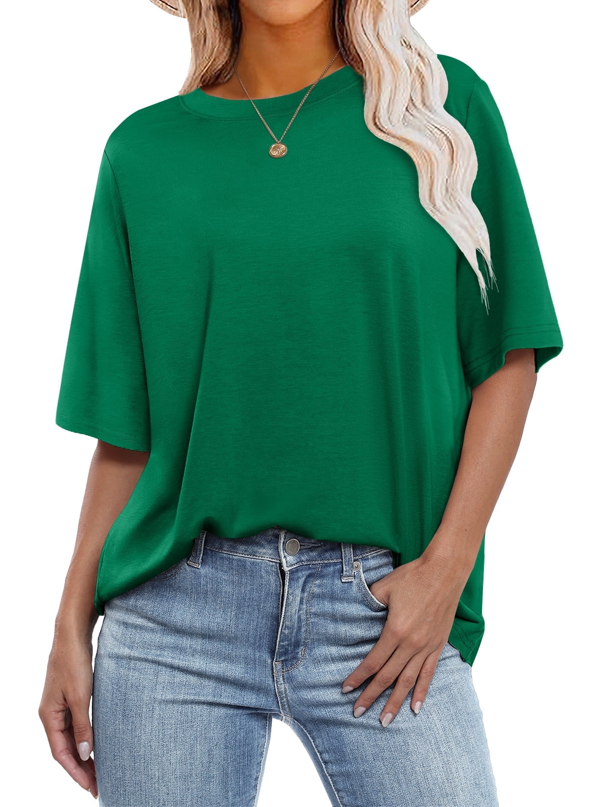 Womens Oversized T Shirts for Women Short Sleeve Summer Tops Crew Neck Loose Fit Casual Basic Tees Shirts Trendy Fashion Clothes Green Large