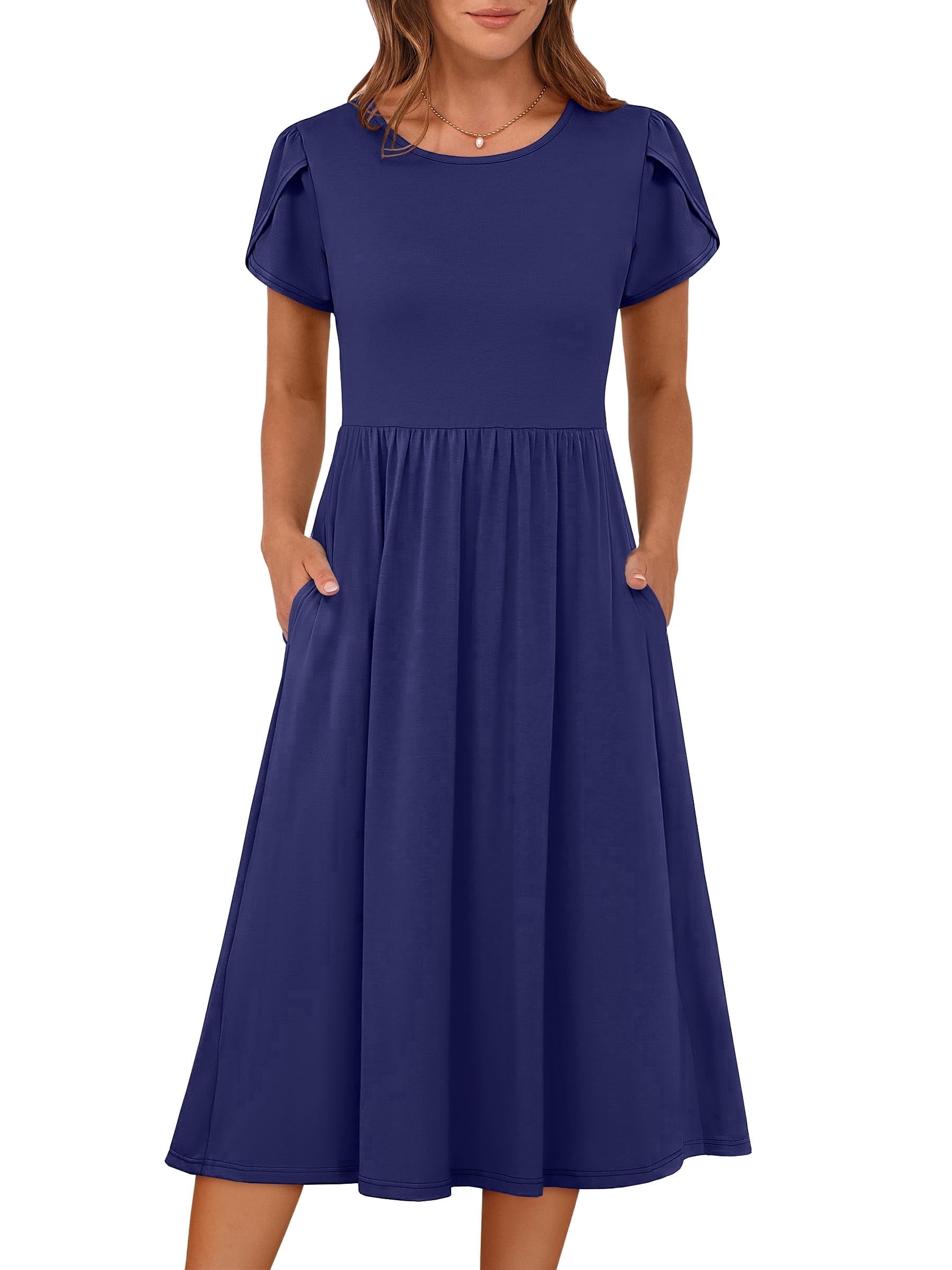 ANRABESS Summer Short Sleeve A-Line Midi Dresses for Women Flowy Casual ...