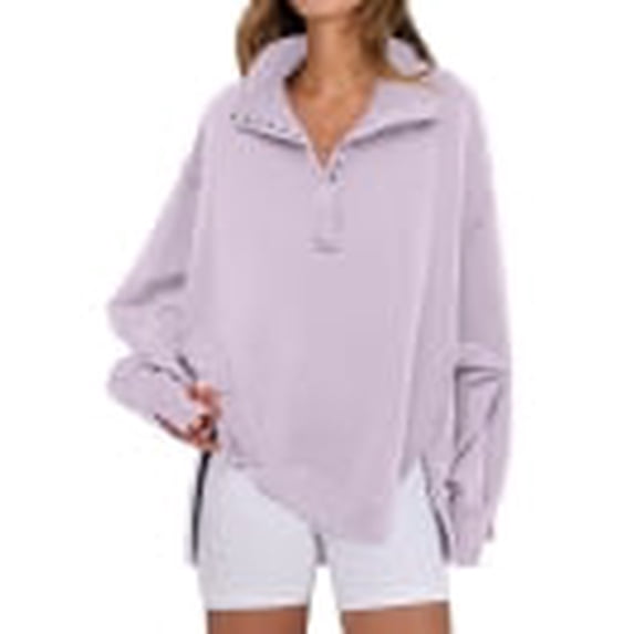ANRABESS Women's Sweatshirts Oversized Casual Loose Button Up Henley Pullover Top High Low Split 2026 Fall Fashion Outfits Light Purple Small
