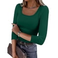 thumbnail image 1 of ANRABESS Womens 3/4 Sleeve Scoop Neck Tops Ribbed Knit Slim Fitted Casual Basic Tee Shirts 2026 Fall Trendy Going Out T-Shirt Deep Green X-Large, 1 of 11