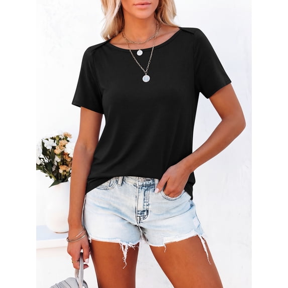 ANRABESS Womens Boat Neck Tops Short Sleeve T-Shirts Causal Fashion Tee Shirts 2026 Summer Spring Clothes Black Large