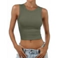 thumbnail image 1 of ANRABESS Women Basic Crop Tank Tops Casual Ribbed Knit Workout Tops Sleeveless Shirts Tight High Neck Camisole Women Girls Summer Clothes Army Green XL, 1 of 11