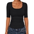 thumbnail image 1 of ANRABESS Womens Scoop Neck Tops Half Sleeve Ribbed Knit Slim Fitted T Shirts Summer Casual Basic Tee Going Out Shirts, 1 of 10
