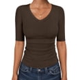 thumbnail image 1 of ANRABESS Womens Half Sleeve Tops V Neck Ribbed Knit Slim Fit Basic T Shirts 2026 Summer Casual Tees Spring Trendy Clothes Coffee X-Small, 1 of 11
