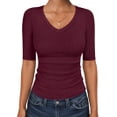 thumbnail image 1 of ANRABESS Womens Half Sleeve Tops V Neck Ribbed Knit Slim Fit Basic T Shirts 2026 Summer Casual Tees Spring Trendy Clothes Deep Red Small, 1 of 11