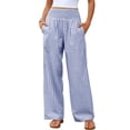 thumbnail image 1 of ANRABESS Women's Gingham Palazzo Pants, High Waisted Wide Leg Lounge Pants with Pockets, Casual Summer Beach Vacation Pants, Blue White Plaid Small, 1 of 10