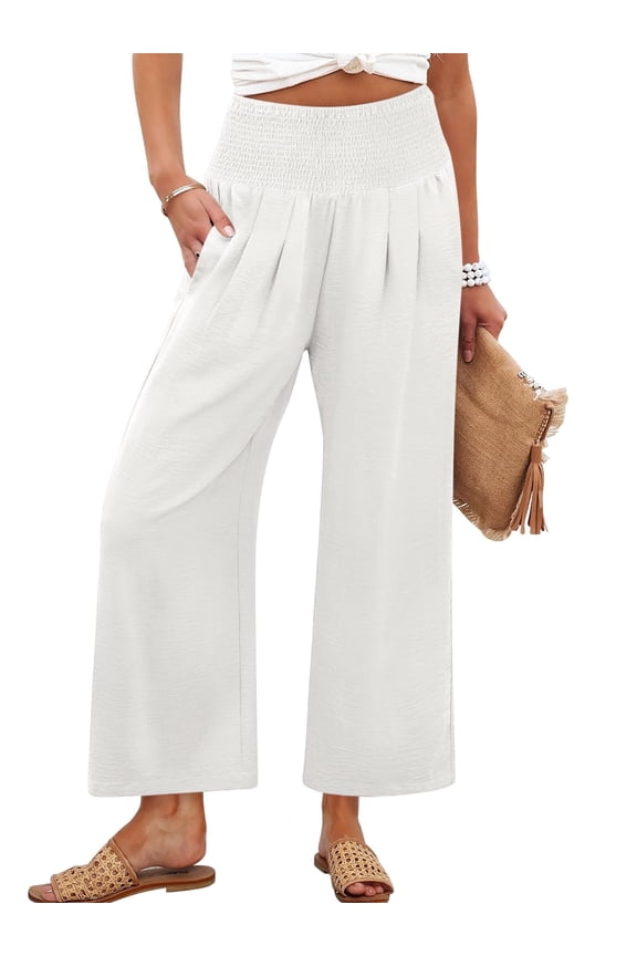 Womens High Waisted Palazzo Pants Lightweight Casual Summer Pants Loose Lounge Pants Flowy Wide Leg Trousers for Beach Travel Vacation White XL
