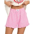 thumbnail image 1 of ANRABESS Womens Ruffle Boxer Shorts Pajama Gingham Shorts Summer Casual Lounge Sleep Plaid Beach Bottoms Pockets 2026 Trendy Pink White Plaid Large, 1 of 9
