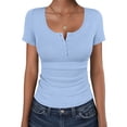 thumbnail image 1 of ANRABESS Womens Short Sleeve Henley Shirts Ribbed Slim Fitted Tee Summer Work Tops 2026 Button Blouse Spring Vacation Clothes Light Blue Medium, 1 of 8