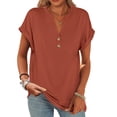 thumbnail image 1 of ANRABESS Womens Short Sleeve Henley Tops V Neck Dressy Casual Blouses Summer Trendy Tee Shirts 2026 Vacation Fashion Clothes Caramel Brown X-Large, 1 of 9