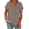thumbnail image 1 of ANRABESS Womens Short Sleeve Henley Tops V Neck Dressy Casual Blouses Summer Trendy Tee Shirts 2026 Vacation Fashion Clothes Grey Brown Small, 1 of 9