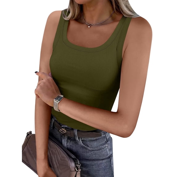 ANRABESS Womens Sleeveless Scoop Neck Tank Top Ribbed Fitted Summer Basic Slim Cute Tops 2026 Green X-Small