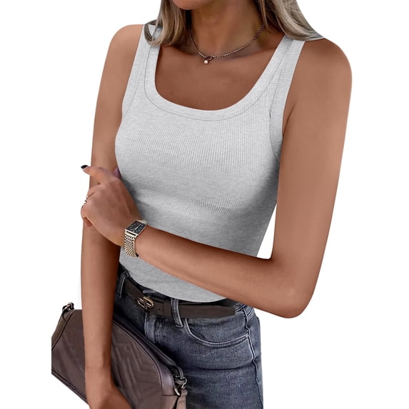 ANRABESS Womens Sleeveless Scoop Neck Tank Top Ribbed Fitted Summer Basic Slim Cute Tops 2026 Light Gray XX-Large