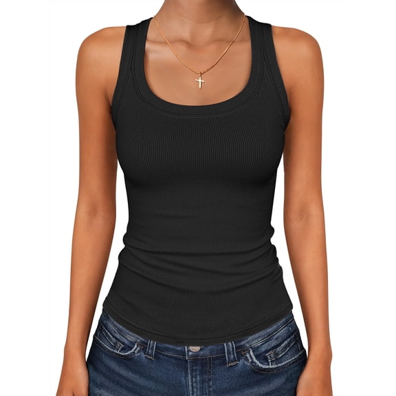 ANRABESS Womens Sleeveless Square Neck Tank Tops Summer Racerback Workout Top Ribbed Knit Slim Fit Basic 2026 Casual Clothes Black X-Small