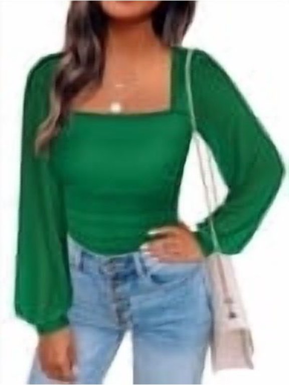 Womens Square Neck Mesh Long Sleeve Tops Double Lined Dressy Business Casual Blouses Shirts 2026 Fall Outfits Green Medium
