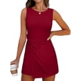 thumbnail image 1 of ANRABESS Womens Summer Dresses 2026 Bodycon Sleeveless Romper Skort Twist Waist Night Out Vacation Mini Dress Built in Shorts Deep Red Small, 1 of 8