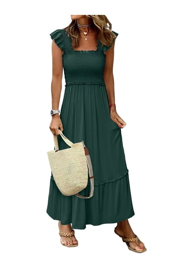 smock dress ladies METOES Women's 2024 Black Long Solid Flounce Sleeve Dress, Small at Amazon Women's Clothing store And those functional side pockets ZAHRA Vibrant African Smock Dress