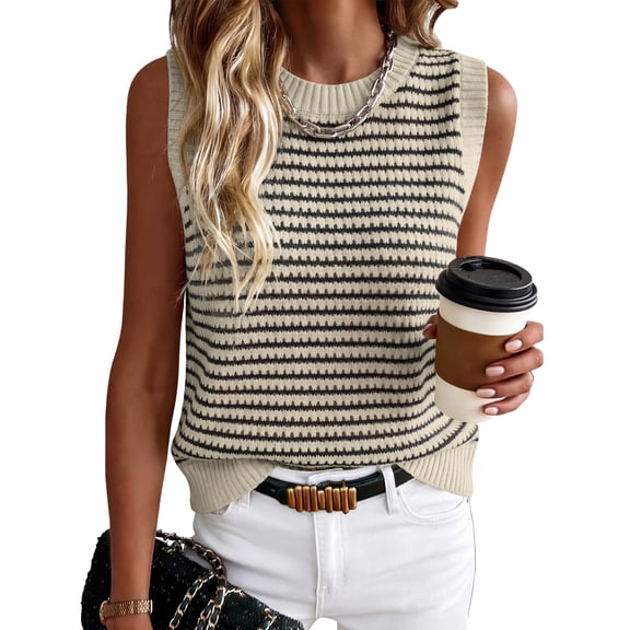 ANRABESS Sweater Vest for Women Striped Sleeveless Knit Tank Top, Lightweight Crewneck Casual Summer Pullover Shirt