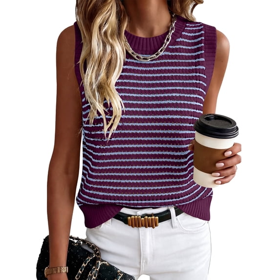 ANRABESS Sweater Vest for Women Striped Sleeveless Knit Tank Top, Lightweight Crewneck Casual Summer Pullover Shirt