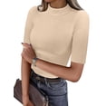 thumbnail image 1 of ANRABESS Mock Neck Tops for Women Ribbed Knit Half Sleeve Fitted Tee, Soft Stretch Dressy Casual Shirt, 1 of 8