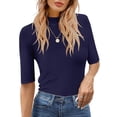 thumbnail image 1 of ANRABESS Mock Neck Tops for Women Ribbed Knit Half Sleeve Fitted Tee, Soft Stretch Dressy Casual Shirt, 1 of 11