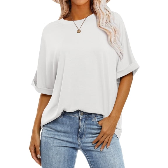 ANRABESS Womens Tops Oversized T Shirts Short Sleeve Crewneck Summer Casual Loose Basic Tee Shirt 2026 Trendy Fashion Clothes White Large
