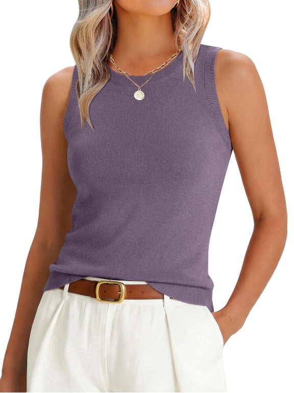 Womens Wool Blend Tank Tops Sweaters Sleeveless Soft Fitted Business Casual Sweater Shirts 2026 Summer Clothes Grey Purple Small